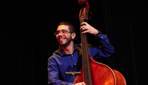 Musician playing the bass